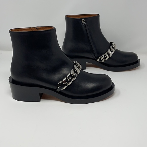 Givenchy Black Leather Silver Chain Ankle Boots NIB - Picture 2 of 15